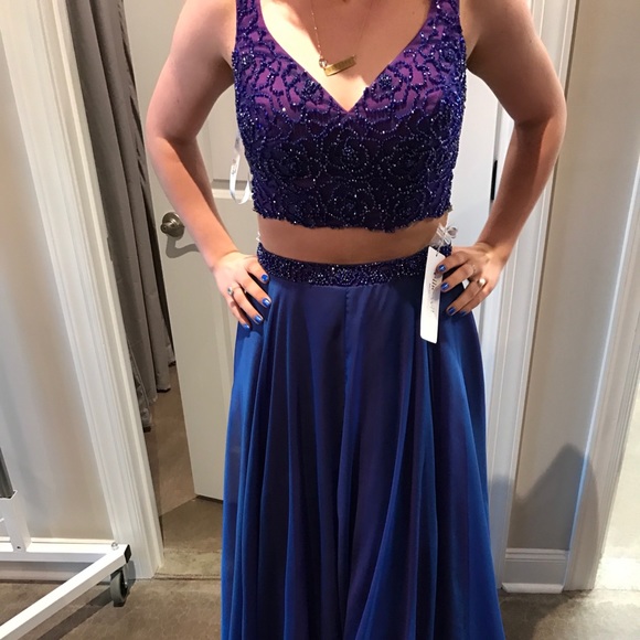 Ellie Wilde Purple Two Piece Prom Dress 